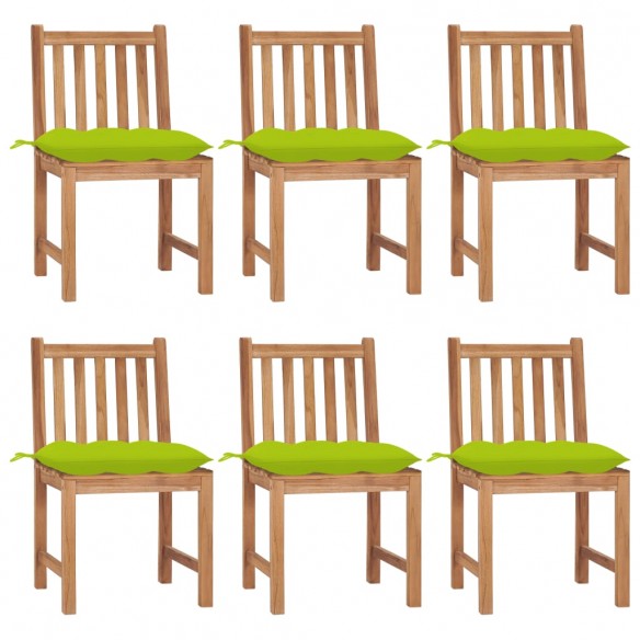 Chaises de jardin 6 pcs avec coussins Bois de teck massif