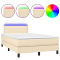cadre de lit matelas et LED crème 120x190 cm tissu