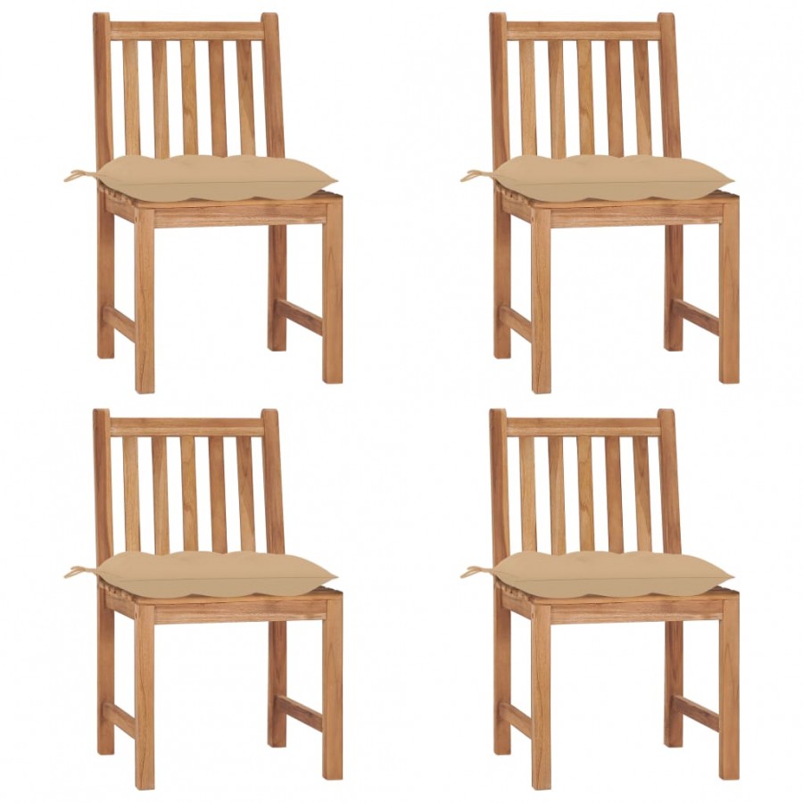 Chaises de jardin 4 pcs avec coussins Bois de teck massif