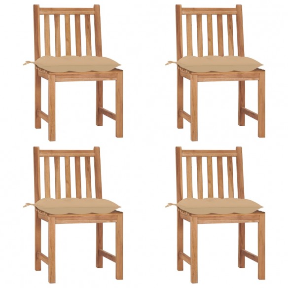 Chaises de jardin 4 pcs avec coussins Bois de teck massif