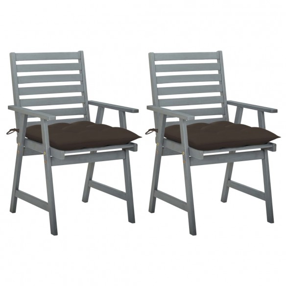 Chaises à dîner d'extérieur 2 pcs avec coussins Acacia massif