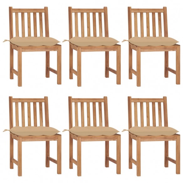 Chaises de jardin 6 pcs avec coussins Bois de teck massif