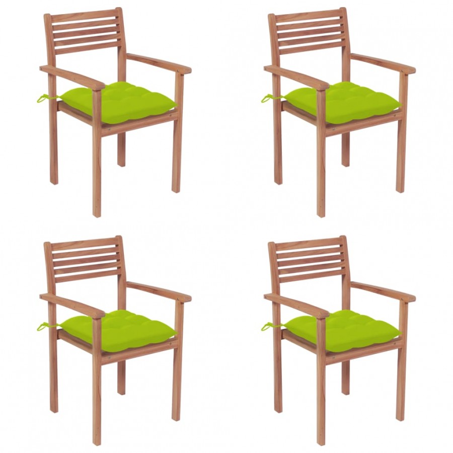 Chaises de jardin 4 pcs avec coussins vert vif Bois de teck