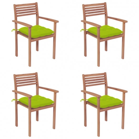 Chaises de jardin 4 pcs avec coussins vert vif Bois de teck