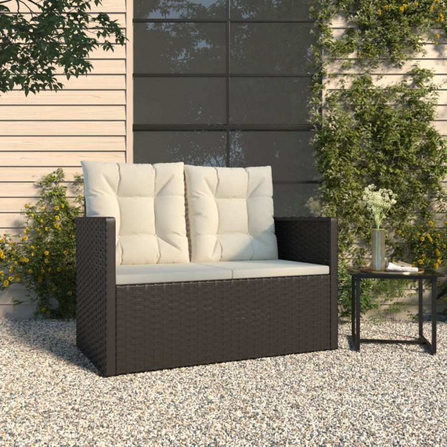 Banc de jardin avec coussins Noir 105 cm Résine tressée