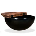 Table basse Bois de récupération massif Noir Forme de bol