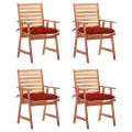 Chaises à dîner d'extérieur 4 pcs avec coussins Acacia massif