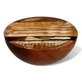 Table basse Forme de bol avec base en acier Bois recyclé