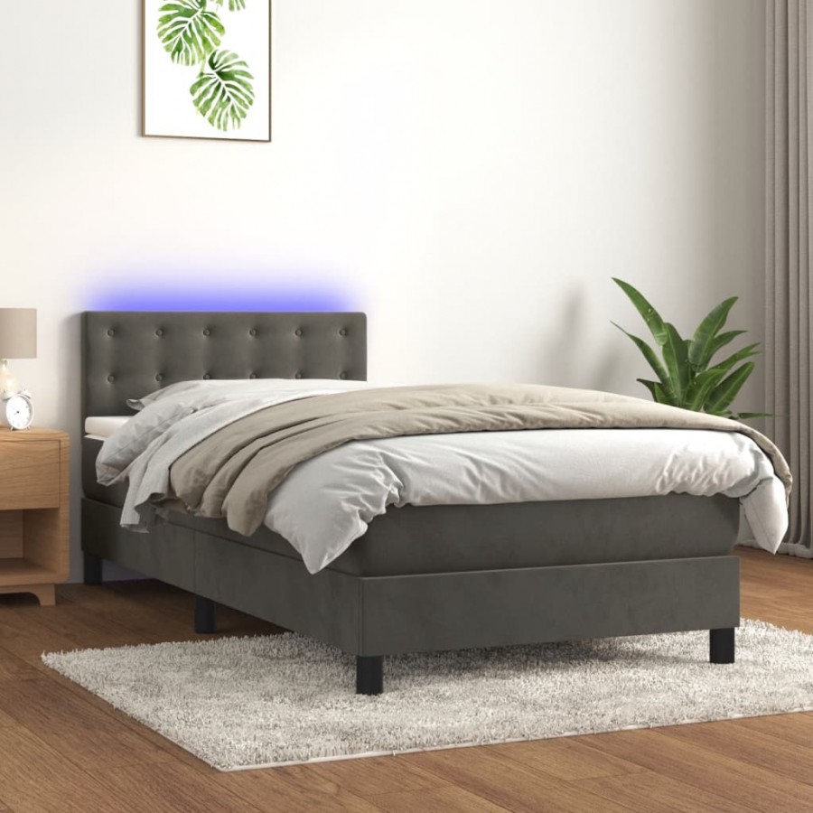 cadre de lit avec matelas LED Gris foncé 100x200 cm