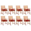 Chaises à dîner d'extérieur 8 pcs avec coussins Acacia massif