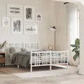 Cadre de lit métal avec tête de lit/pied de lit blanc 137x190cm