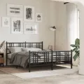 Cadre de lit métal avec tête de lit/pied de lit noir 150x200 cm