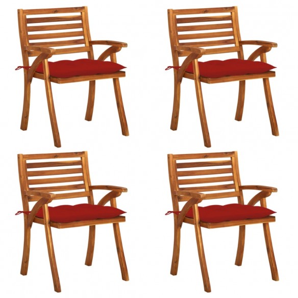 Chaises de jardin avec coussins 4 pcs Bois de teck solide