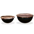 Table basse 2 pcs Bois de récupération massif Noir Forme de bol