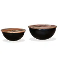 Table basse 2 pcs Bois de récupération massif Noir Forme de bol
