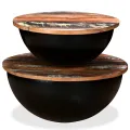 Table basse 2 pcs Bois de récupération massif Noir Forme de bol