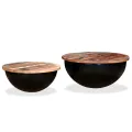 Table basse 2 pcs Bois de récupération massif Noir Forme de bol