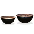 Table basse 2 pcs Bois de récupération massif Noir Forme de bol