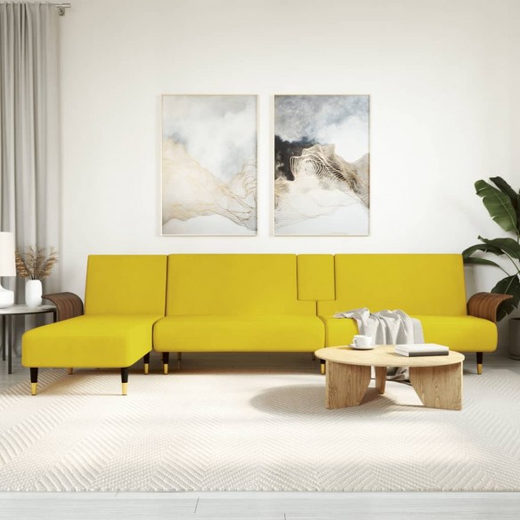 Canapé-lit en forme de L jaune 279x140x70 cm velours