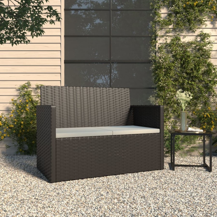 Banc de jardin avec coussins Noir 105 cm Résine tressée