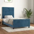 Cadre de lit avec tête de lit Bleu foncé 90x200 cm Velours