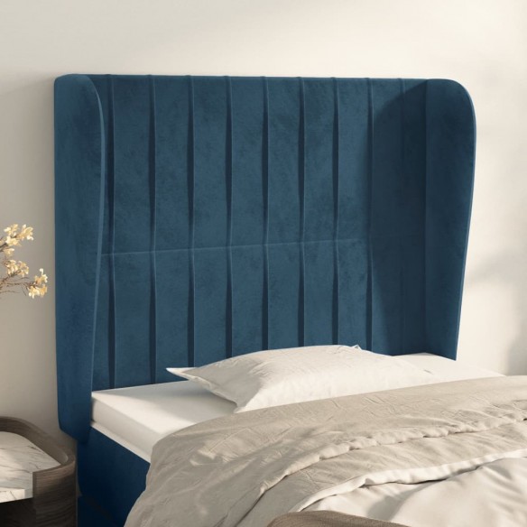 Tête de lit avec oreilles Bleu foncé 93x23x118/128 cm Velours