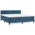 cadre de lit et matelas Bleu foncé 180x200cm Velours
