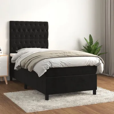 cadre de lit avec matelas Noir 90x190 cm Velours