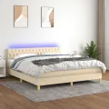 cadre de lit avec matelas LED Crème 160x200 cm Tissu