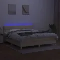 cadre de lit avec matelas LED Crème 160x200 cm Tissu