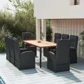 Ensemble à manger de jardin 9pcs coussins noir résine tressée