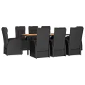 Ensemble à manger de jardin 9pcs coussins noir résine tressée