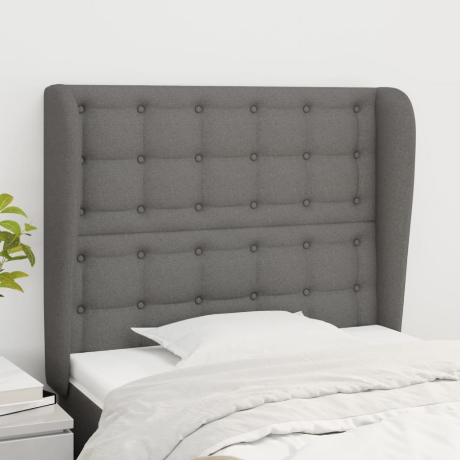 Tête de lit avec oreilles Gris foncé 103x23x118/128 cm Tissu