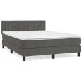cadre de lit et matelas Gris foncé 140x190cm Velours