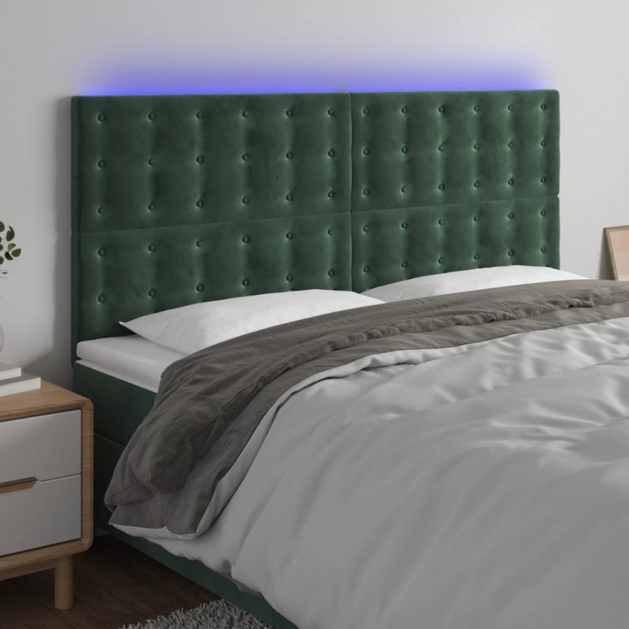 Tête de lit à LED Vert foncé 160x5x118/128 cm Velours