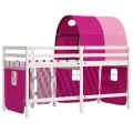Lit mezzanine enfants avec tunnel rose 90x190cm bois pin massif