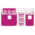 Lit mezzanine enfants et rideaux rose 80x200cm bois pin massif