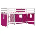 Lit mezzanine enfants et rideaux rose 80x200cm bois pin massif