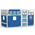 Lit mezzanine enfants et rideaux bleu 90x190cm bois pin massif