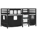 Lit mezzanine enfants et rideaux blanc/noir 90x190cm pin massif