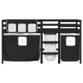 Lit mezzanine enfants et rideaux blanc/noir 90x190cm pin massif