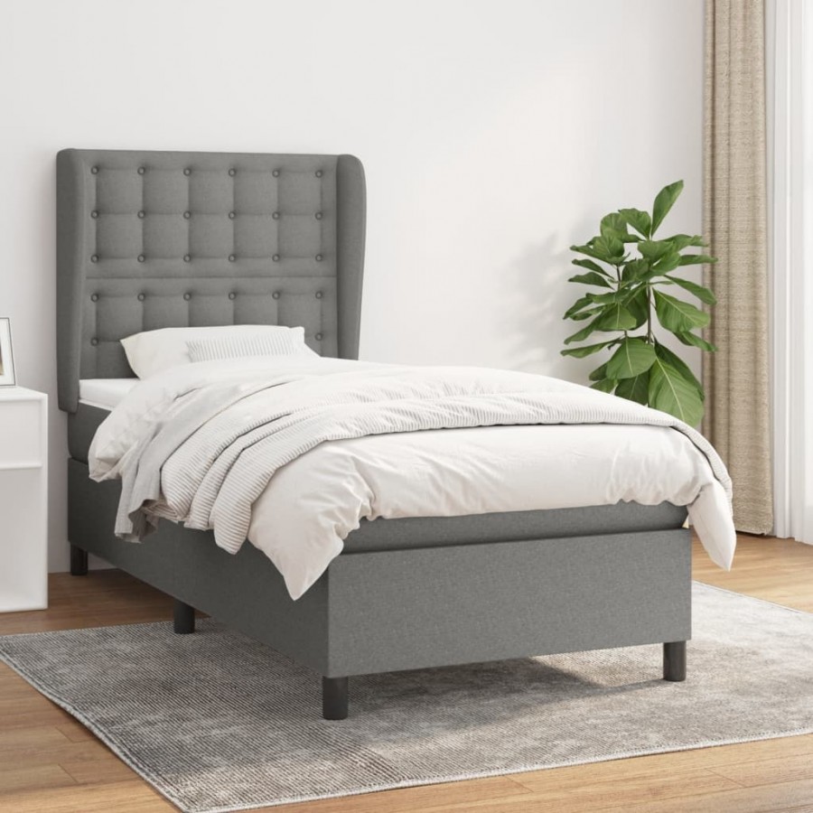 cadre de lit avec matelas Gris foncé 100x200cm Tissu