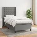 cadre de lit avec matelas Gris foncé 100x200cm Tissu