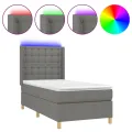 cadre de lit matelas LED Gris foncé 100x200 cm Tissu