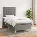 cadre de lit avec matelas Gris foncé 100x200cm Tissu