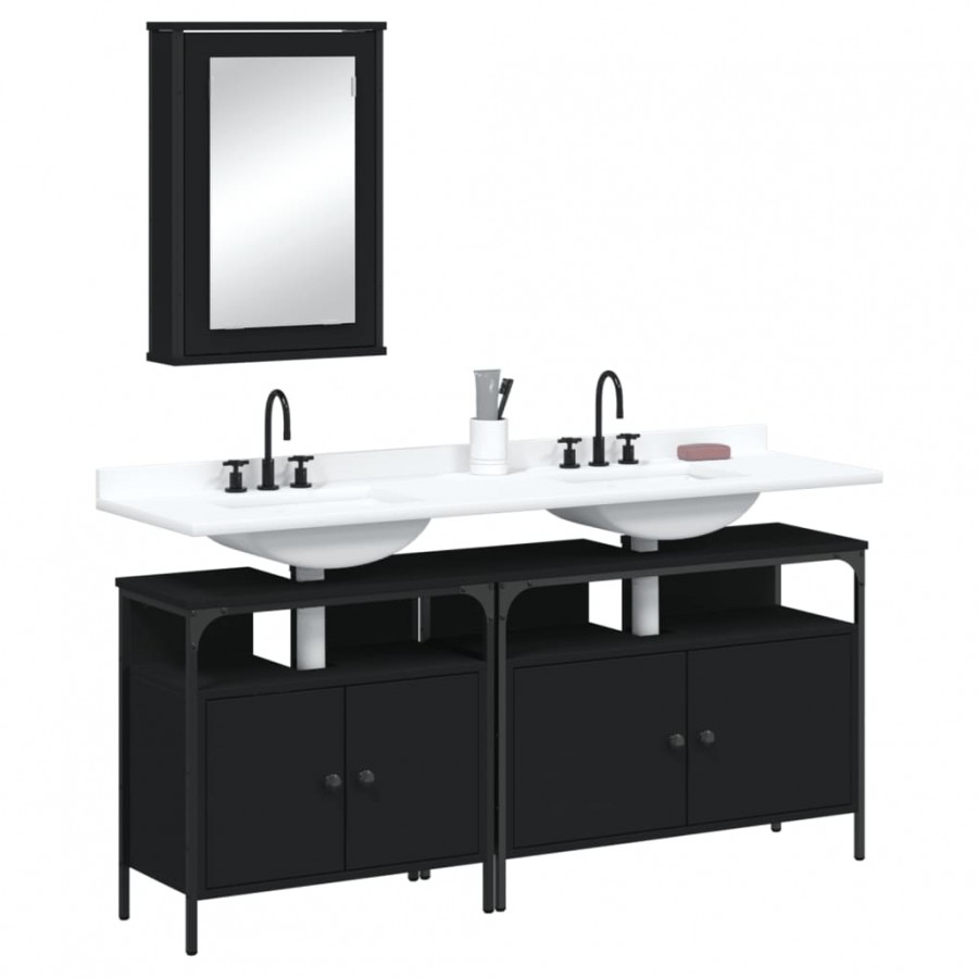 Ensemble de meubles salle de bain 3 pcs noir bois d'ingénierie