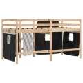 Lit mezzanine enfants et rideaux blanc/noir 80x200cm pin massif