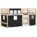 Lit mezzanine enfants et rideaux blanc/noir 90x200cm pin massif