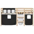 Lit mezzanine enfants et rideaux blanc/noir 90x200cm pin massif