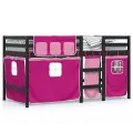 Lit mezzanine enfants et rideaux rose 90x190cm bois pin massif